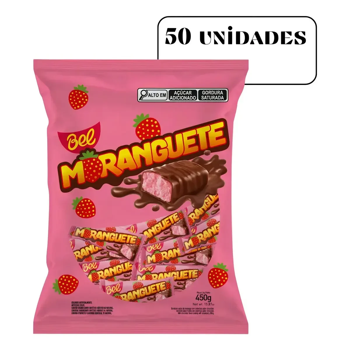 Pacote de Bombom Moranguete 450g com 50 Unidades de 9g Bel Chocolates